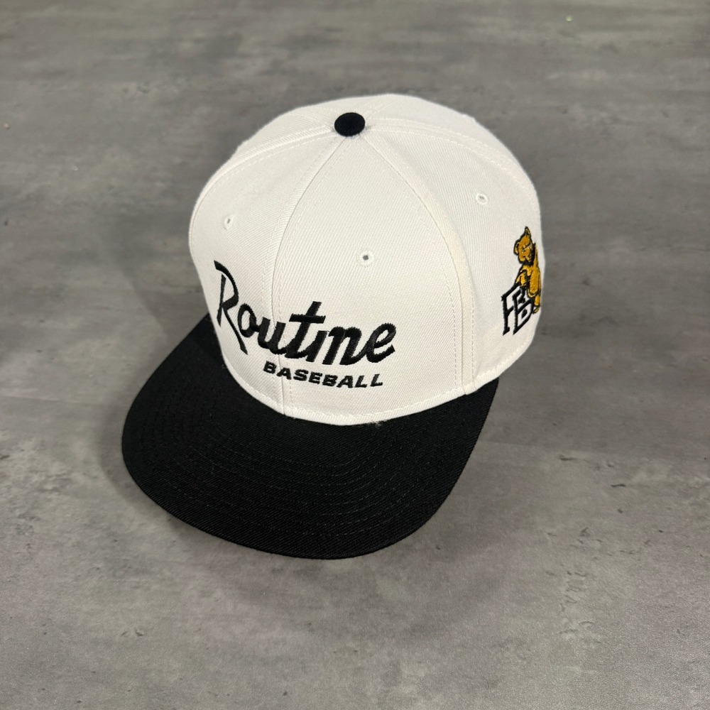 Routine Baseball Snapback‎ Hat Mens White Black Embroidered Bear Flat Brim Cap